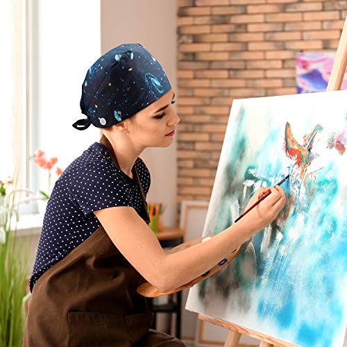 Image of Geyoga 6 Pieces Adjustable Working Caps with Button Gourd Tie Back Bouffant Hats Sweatband Caps Breathable Hair Cover for Women Men