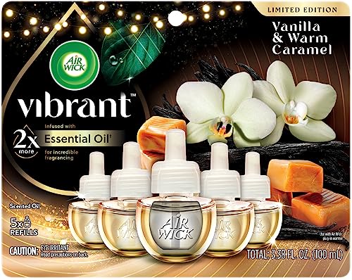 Image of Air Wick Vibrant Plug-In Scented Oil Refills, 5 Count, Vanilla & Warm Caramel, Air Freshener, Essential Oils