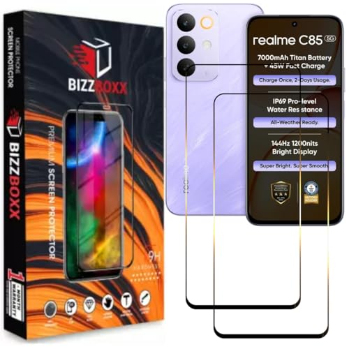 Image of Screen Guard Compatible with realme C85 5G Tempered Glass Screen Protector Guard - HD Clarity, Anti-Fingerprint (For Realme C 85-6.8 inch) With Installation Kit - Pack of 2