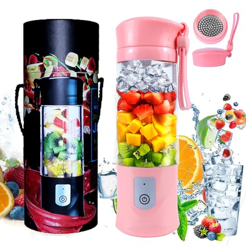 Pink Portable Personal Blender - 13.5 Oz Mini Blender With 6 Ultra Sharp Blades, USB Rechargeable for Travel/Picnic/Office/Gym
