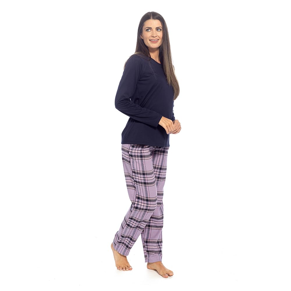 Undercover Ladies Jersey Top and Check Pants Pyjama Set - Navy/Lilac 20-22 Uk size