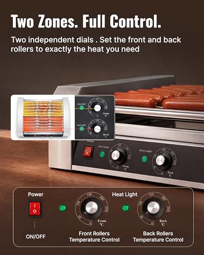 Image of SYBO Hot Dog Roller, 30 Hot Dogs 11 Rollers Grill Cooker Machine with Removable Stainless Steel Drip Tray, 1430-Watts, Ideal for Commercial And Party Use