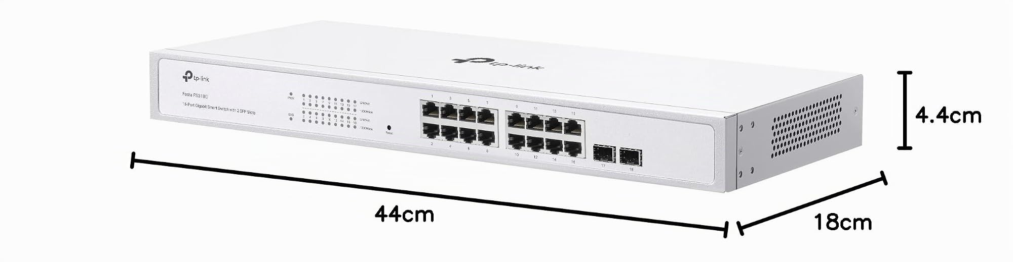 TP-Link Festa FS318G - Switch Gigabit a 16 porte con 2 slot SFP, gestione cloud gratuita, routing statico, VLAN, ACL, IGMP Snooping, design senza ventole