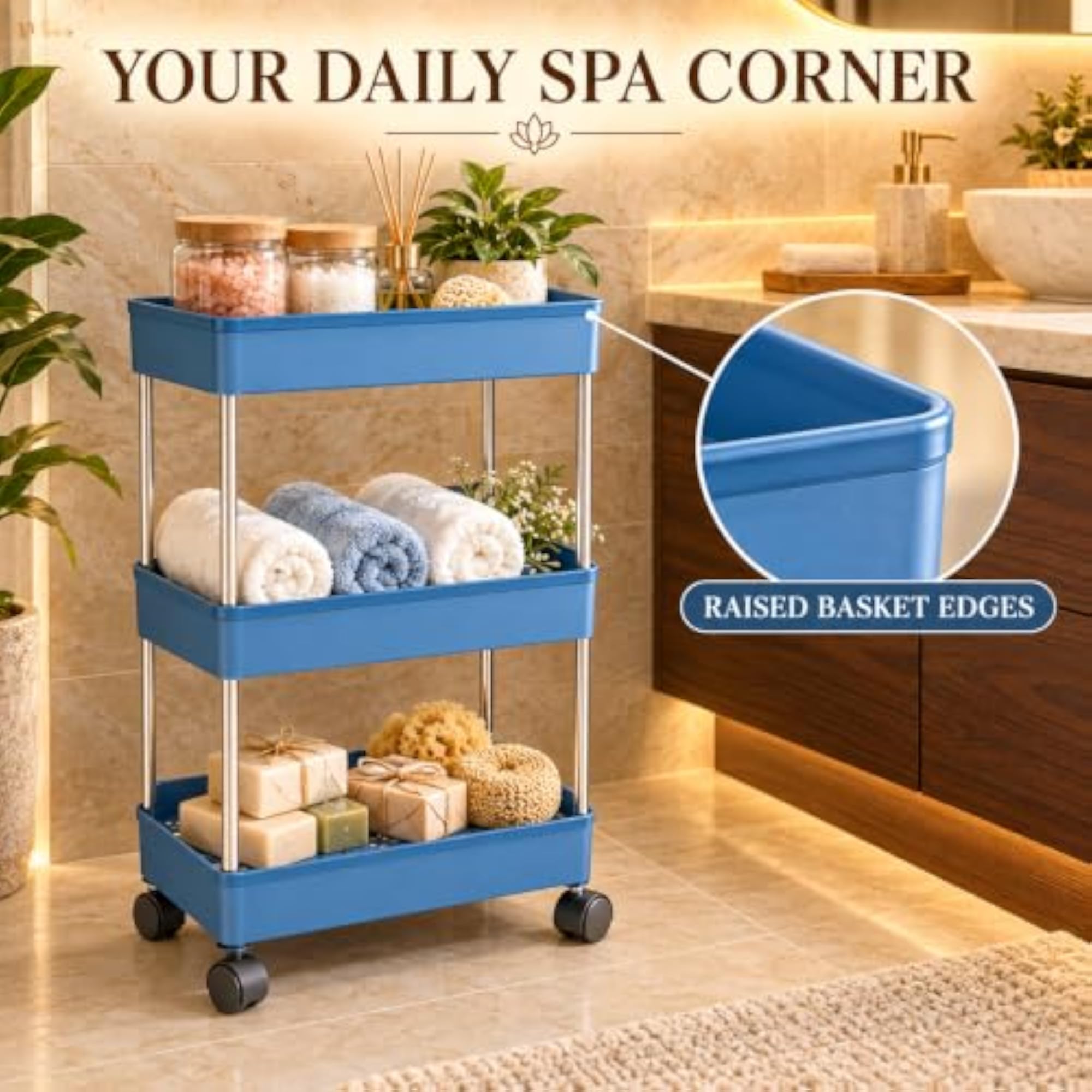 Plastic Kitchen Storage Trolley Rack, 3 Layers