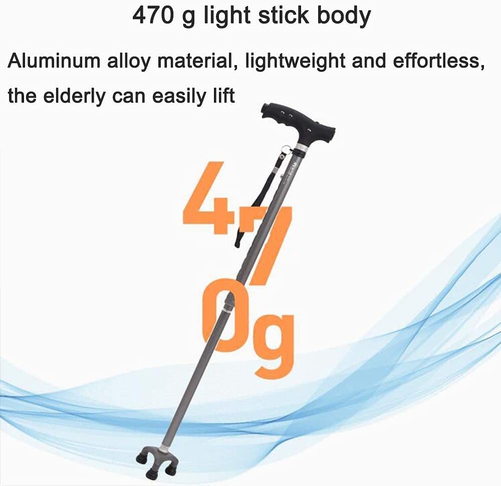Bastón Ajustable telescópico de aleación de Aluminio para Ancianos con luz LED Andador Plegable de Cuatro Patas Present