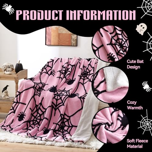 weigelia Halloween Throw Blanket - Pink Cute Spider Web Design Fleece Throw for Decorating Couch Bed Sofa, Soft Cozy Plush Halloween Blanket Gift for Kids Women, 60'' x 80''