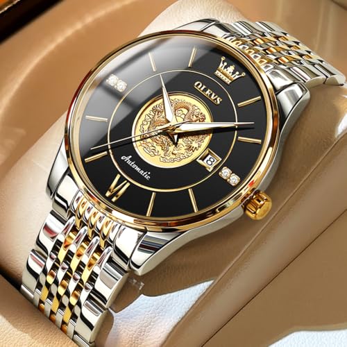 Image of OLEVS Automatic Watches for Men Diamond Skeleton Mechanical Tourbillon Self Winding Luxury Dress Wrist Watches Calendar Luminous Waterproof