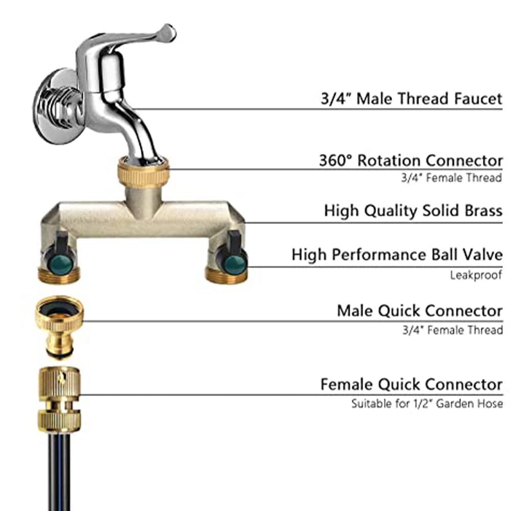 Valvola A 2 Vie In Ottone Per Rubinetto Giardino - Adattatore Con Filetto 3/4'' Per Irrigazione, Comodo E Anticorrosione - 4
