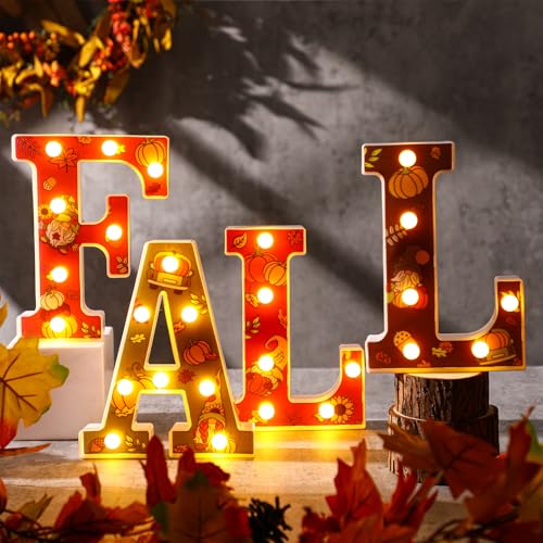 Image of Aurelema Fall Light up Table Decorations, Fall Thanksgiving Letters LED Marquee Sign Thanksgiving Light Decor Autumn Harvest Tabletop Centerpiece for Indoor Home Mantel Party Decor