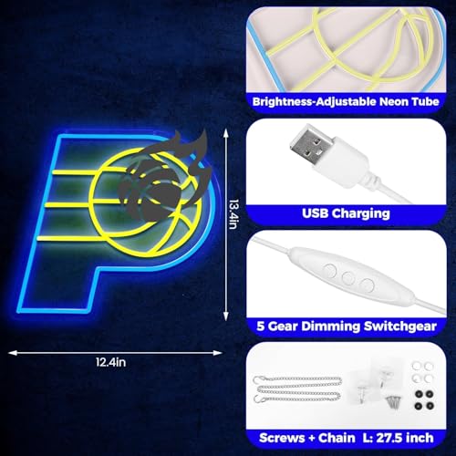 Image of Basketball Team Neon Sign, Sport Light Up Dimmable Basketball Team Logo Hanging USB Powered Led Neon Sign for Wall Decor, Bedroom, Man Cave, Party, Birthday Party Christmas Merch Deco Gift for Boys Teens Fans