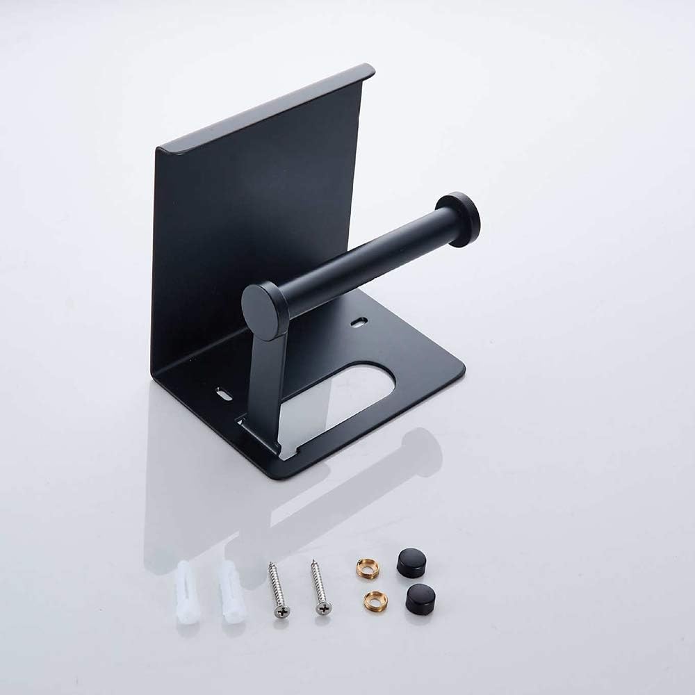 Toilet Paper Holder with Shelf Matte Black, Bathroom Accessories Decor 304 Stainless Steel Modern Paper Towel Holder Plus Cell Phone Wall Storage Rack