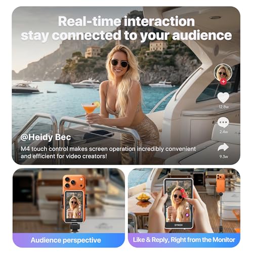Image of SYNCO Xview Selfie Monitor Screen for iPhone 7-17 Series, Touchscreen Secure Private Wireless P2P, 4K /1080p Magnetic Back Camera Vlog Monitor with 164FT Range for YouTube TikTok Live Streaming (White)