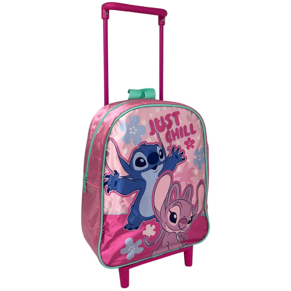 Zaino con trolley Stitch e Angel Disney borsa per la scuola asilo materna zainetto 28 cm con ruote e manico allungabile