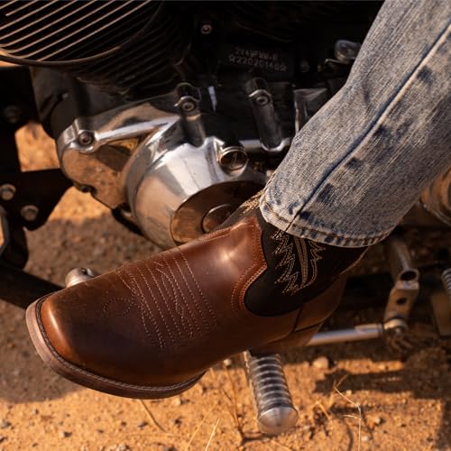 Image of J's.o.l.e Men's Western Cowboy Boots Square Toe Boots for Men Mid Calf Country Boots Classic Embroidered with Pull On Tabs Brown