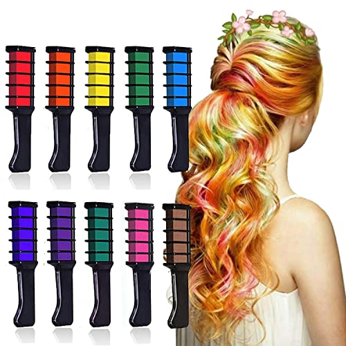 EBANKU 10 Colores Peines de Tiza Temporales de Cabello Tinte no Tóxico Lavables Para niños Pelo teñido, Fiesta, Navidad y Cosplay DIY