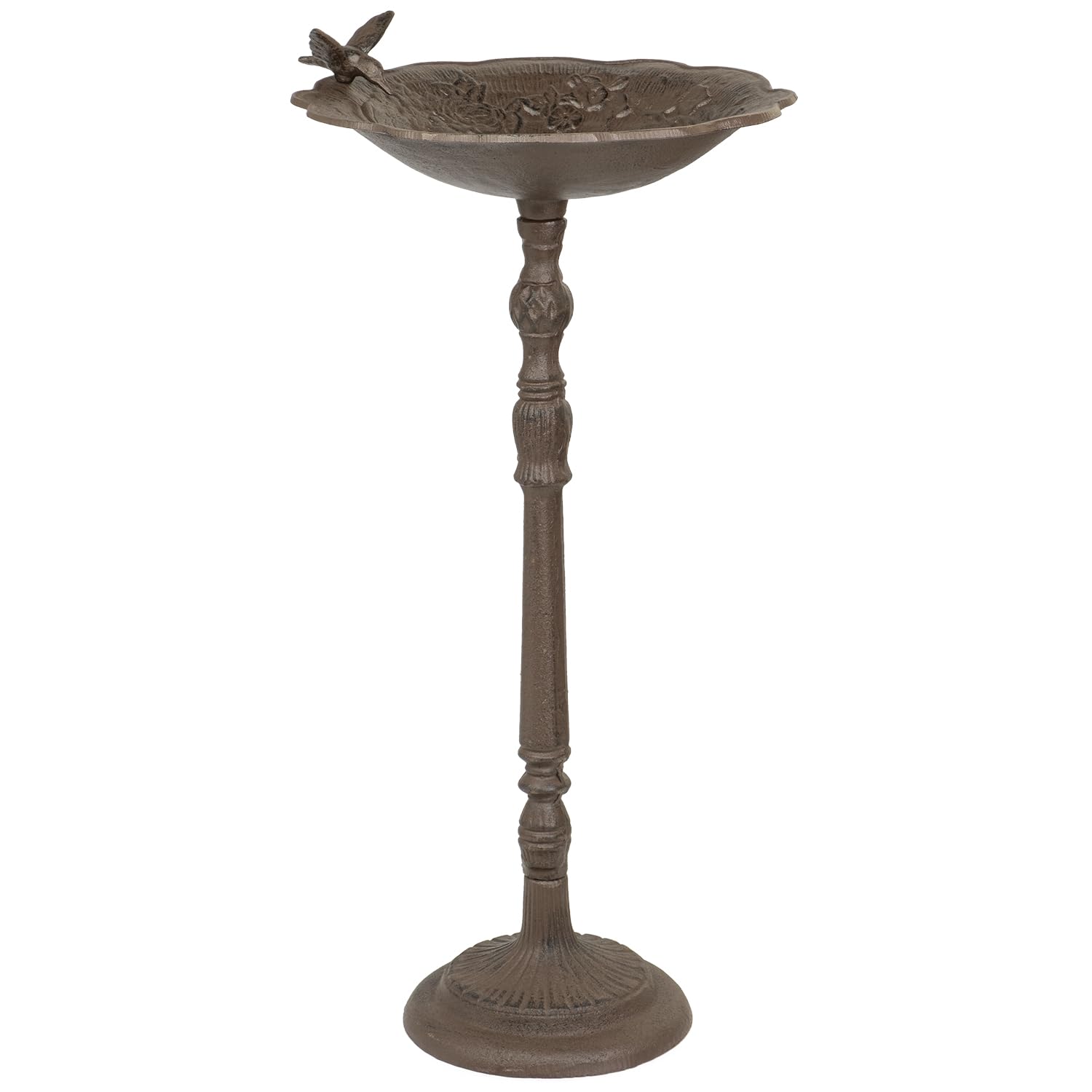 Moritz Bebedero para pájaros de hierro fundido con soporte, diseño antiguo, 72 cm de alto, color marrón