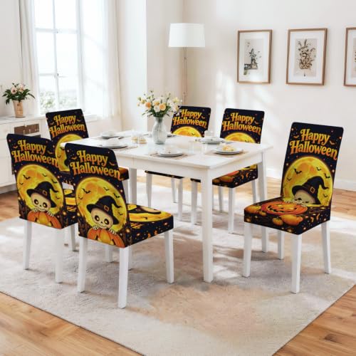 Image of Happy Halloween Dining Chair Covers Set of 4, Pumpkin Slipcovers