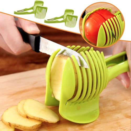 3Pcs Tomato Slicers Lemon Cutter Multipurpose Handheld Round Fruit Tongs Onion Holder,Easy Slicing Fruits Vegetable Kitchen Cutting Aid Kitchenware Tool,for Slicing Tomato, Lemon, Lime, Fruit and Veg