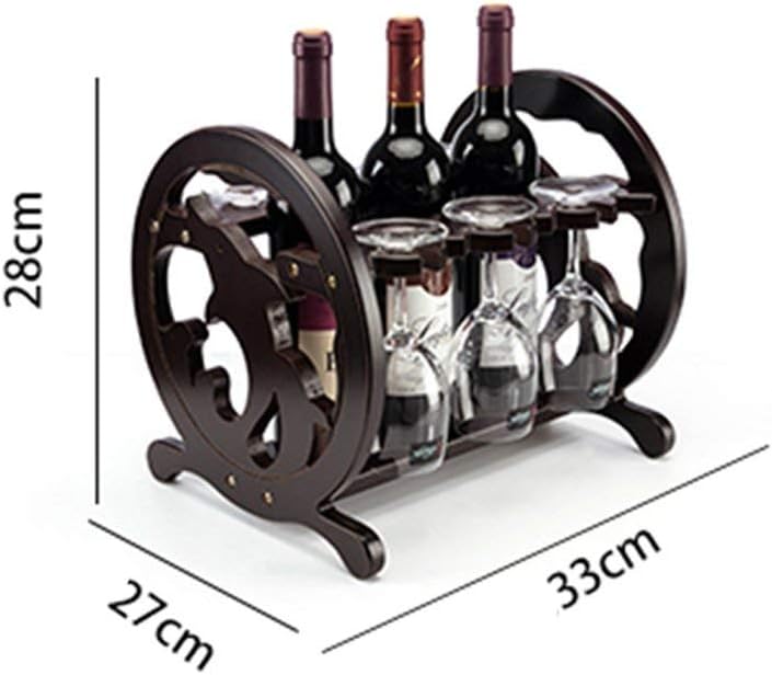 Creative Solid Wood Wine Rack Countertop Free-Standing Wine Bottle Holder Goblet e Wine Cup Rack Ornaments (Size:33 * 27 * 28cm)