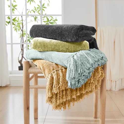 CozeCube Chenille Throw Blanket for Couch, Cozy Plush Fuzzy Decorative Light Brown Blanket with Fringe Tassels, Lightweight Throws for Bed Sofa Gift Home Decor, 50"X60" by CozeCube - Image 7