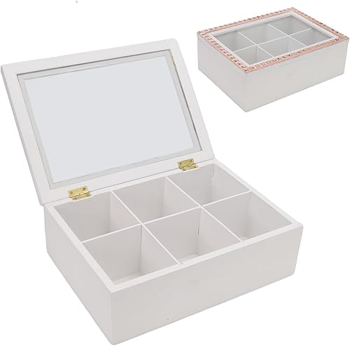 Nosotros Caja de té de madera, organizador de bolsas de té, almacenamiento de té, 9 compartimentos con ventana transparente, contenedor hueco para