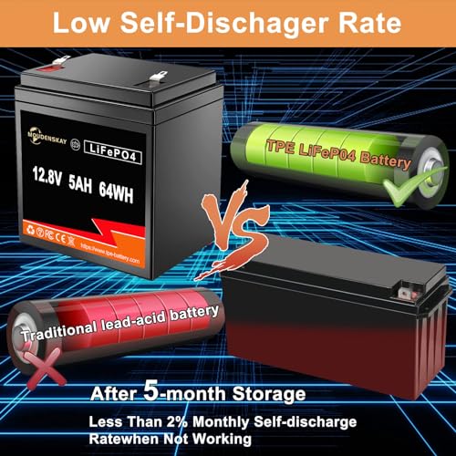 MOUDENSKAY 12 V 5 Ah LiFePO4 Lithium Battery 12 V Lithium Battery, Lithium Iron Phosphate Battery, with Over 2500+ Times Deep Cycle and BMS Protection for Emergency Lighting - Image 3