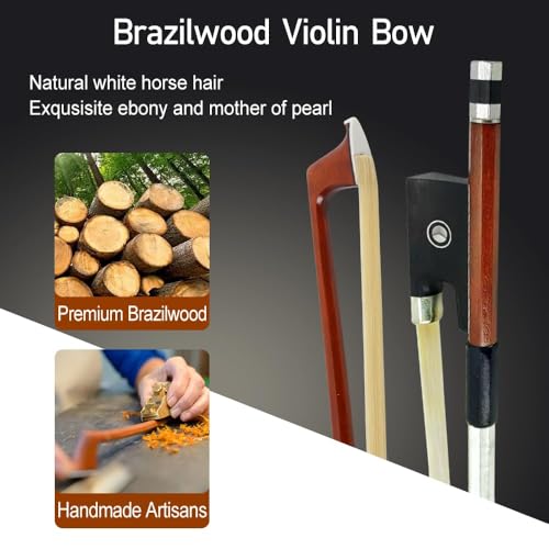Image of Vetimobato 1 /2 Violin Bow - Brazilwood with Ebony Frog & Natural Mongolian Horsehair - Perfect for Adults, Students, Beginners - Traditional Fiddle Bow for 4 /4 Violins (1 /2)