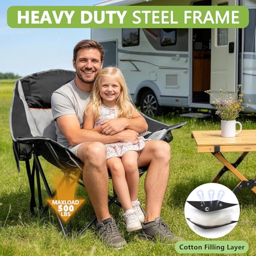 Suteck Silla Plegable para Camping, Silla Acolchonada Sobredimensionada y Resistente, Negro Gris miniatura 4