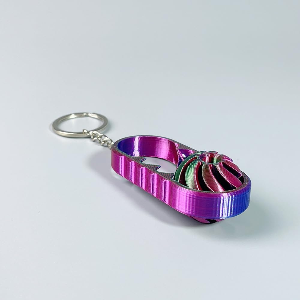 3D Printed Fingertip Spinner Keychain, Dual-Color Spiral Vortex Design, Smooth Spin Decompression Toy for Pocket, Backpack, Desk, colored ball