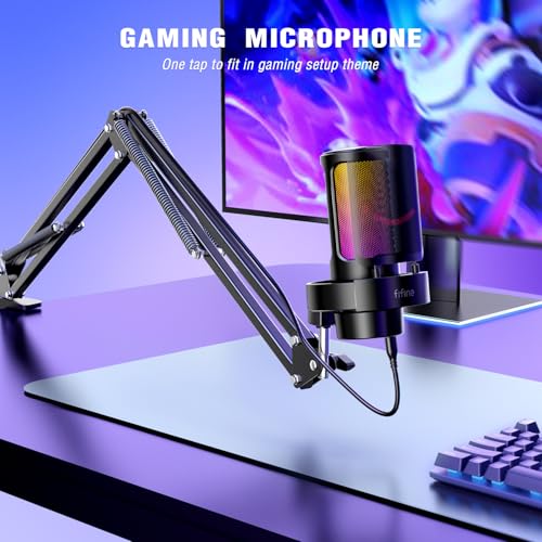 Image of FIFINE A8T Computer Gaming Microphone Kit for PC PS4 /PS5,Streaming Condenser Mic with Boom Arm Stand, Tap to Mute, Mute Button Gain Control for Podcast, YouTube, Black