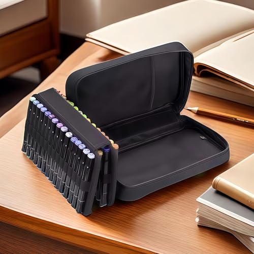 Image of Eiyye Art Marker Portable Pen Case 60 Slots Markers Large Capacity Zippered Pen Holder for Colored Markers(Black)