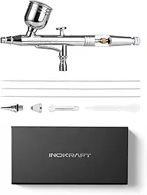 InoKraft Conjuntos de aerógrafo com 3 bicos de 0,2, 0,3 e 0,5 mm para iniciantes - aerógrafo de alimentação por gravidade de ação dupla com alça de corte e guia de instruções, para pintura de modelo