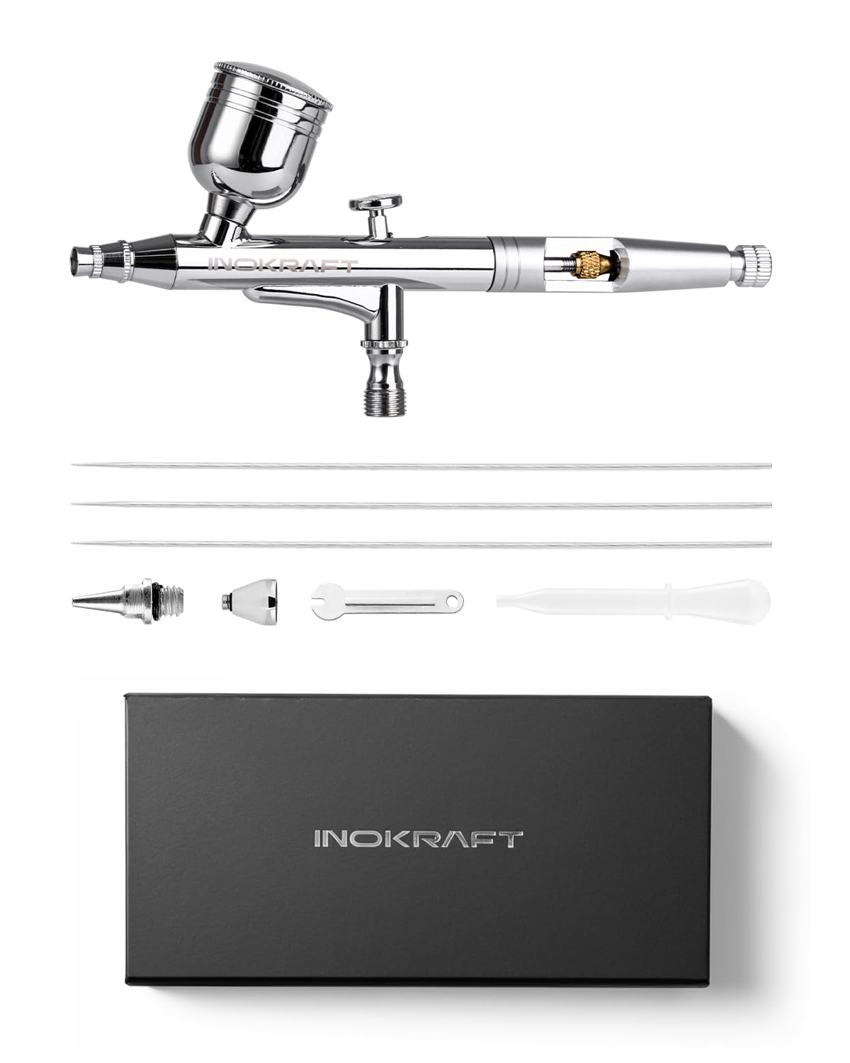 InoKraft Airbrush sets with 3 Nozzle 0.2, 0.3 & 0.5 mm for Beginner - Dual-Action Gravity Feed airbrush with Cutaway Handle and How-To Guide, for Model Painting