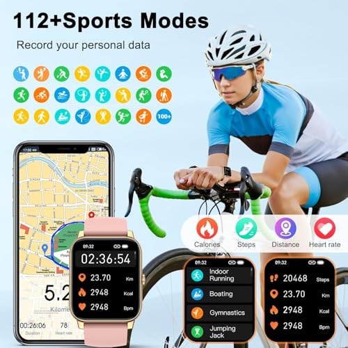 DL&3UP Smart Watch for Women Men: 1.83" HD Call Answer/Dial, Heart Rate & SpO₂, 112 Sport Modes, IP68 Waterproof, 7-Day Battery, Compatible with iPhone Samsung Huawei – Rose-Gold & Black Bands