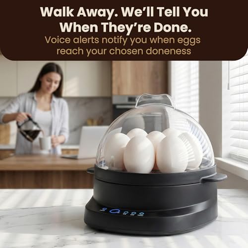 Image of Elite Gourmet 7-Egg Electric Egg Cooker with Voice Alerts - Soft, Medium & Hard-Boiled Eggs Made Perfectly - Fast, No-Monitoring Breakfast Cooker, Auto Shut-Off