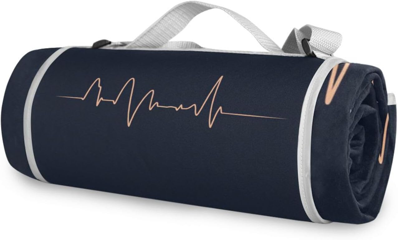 Round Beach Necessities - Fits 2 Adults, Summer Accessories Sandproof Big Beach Blanket for Beach Mat or Family Outdoor Camping Party 58 in (Doctors Electrocardiogram)