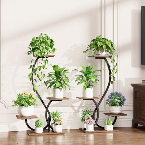 Image of BACEKOLL Plant Stand Indoor with Grow Lights - 2 Pack Plant Shelf, Lighted Corner Plant Stands for Indoor Growing, 4 Tiered Metal Flower Holder, S-Shaped Decorative Shelves for Home, Hallway, Black