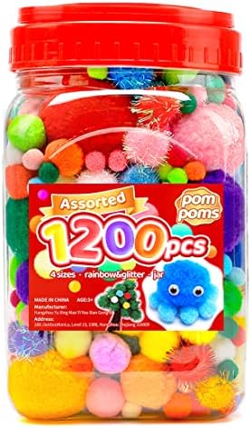 Iooleem Multi-Color Pom Poms, 1200pcs Assorted Size & Color, Pom ...
