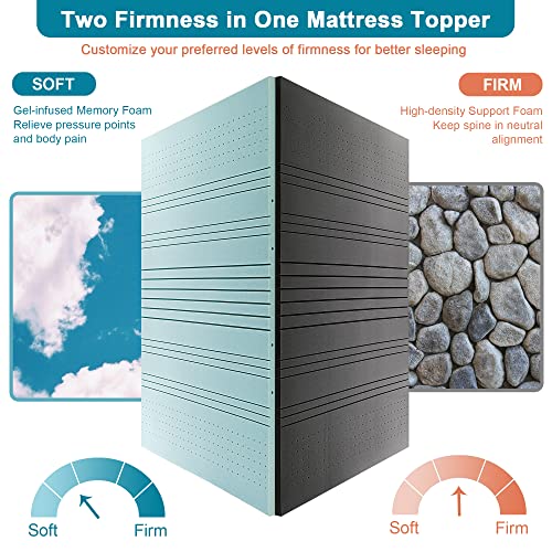 Elviros-3-Inch-Gel-Memory-Foam-Mattress-Topper-Queen-Size-Adjustable-Cooling-Bed-Topper-for-Back-Pain-Dual-Layer-Mattress-Pad-with-Removable-Cover-Queen-Dark-Grey