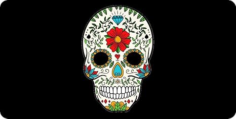 Sugar Skull Design On Black #2 Photo License Plate