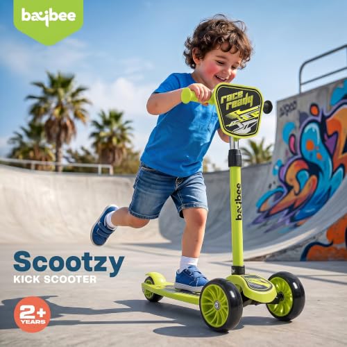 Image of Baybee Trickster Baby Kick Scooter for Kids | Foldable 3 Wheel Kids Scooter with 4 Height Adjustable & Foot Brake | Runner Scooters with Magic Board | Skate Scooter for 2+ Years Boy Girl (Green)