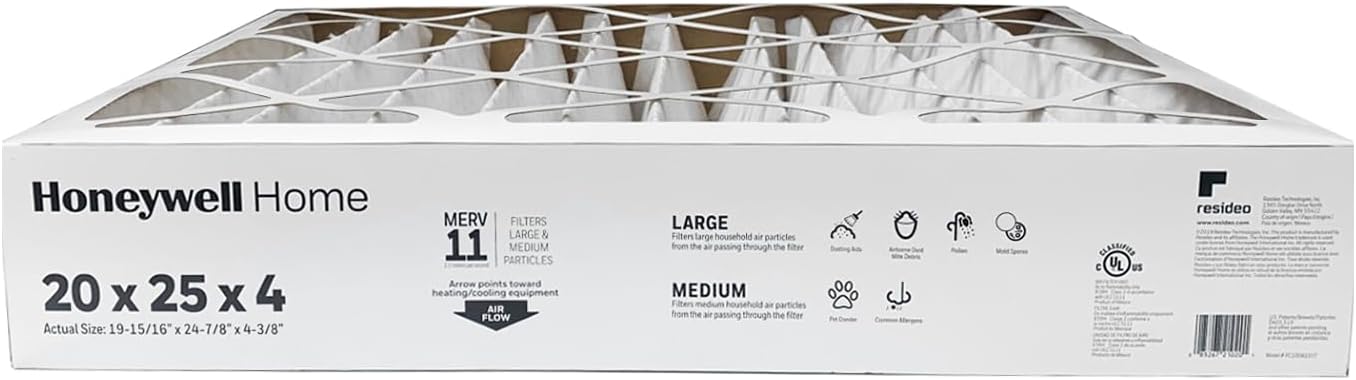 Honeywell FC100A1037-20" x 25" x 4" Pleated Air Filter, MERV 11 Bundle with Same Day Supply Filter Change Reminder (1-Pack)
