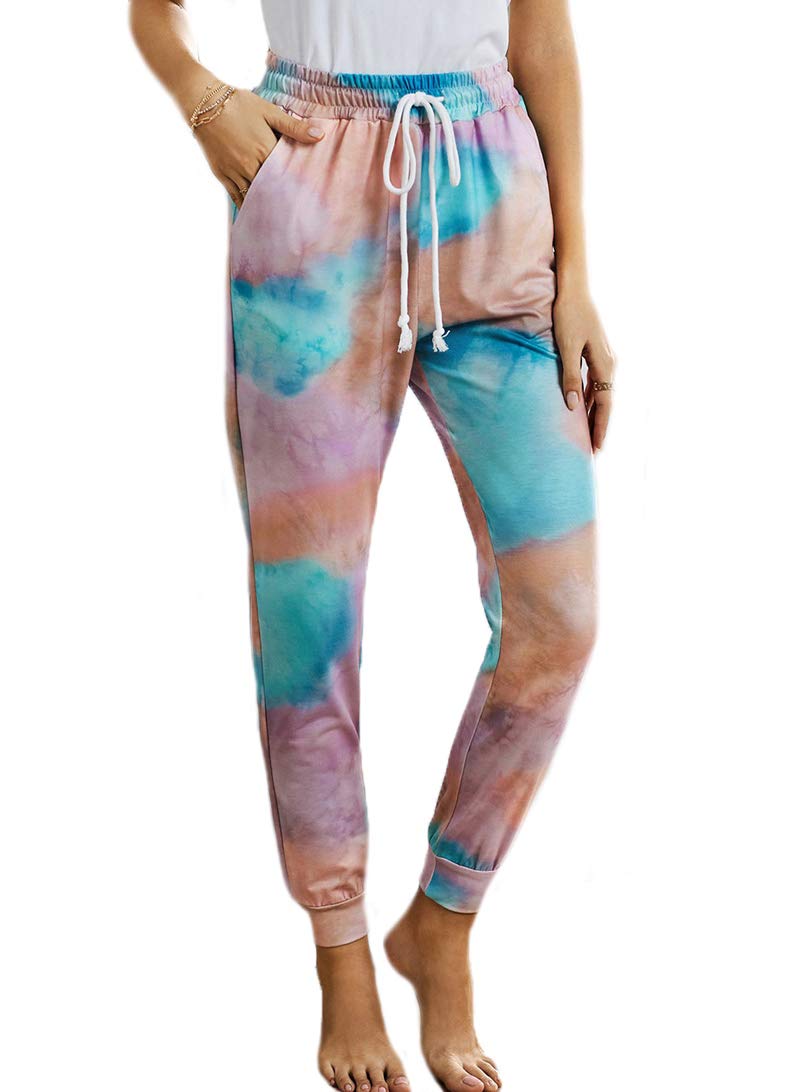 Huixin Spodnie dresowe damskie spodnie sportowe z nadrukiem tie-dye spodnie rekreacyjne sport trening spodnie dresowe z kieszenią na sznurek, Kolor - 5, S