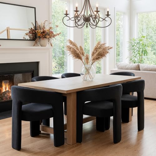 Image of HNY Modern Barrel Kitchen & Dining Room Chairs Set of 3, Velvet Upholstered Accent Chairs with Arm, 18.5'' Wide Side Armchair Vanity Chairs for Living Room Bedroom Makeup Small Spaces, Black