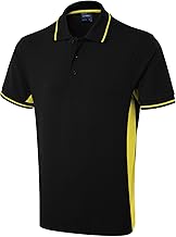 Mens Tipped Pique Polo Shirt Black Yellow Size XS to 4XL