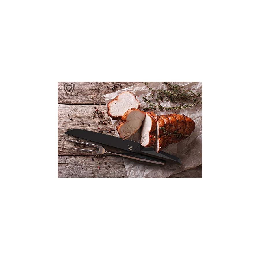 Dalstrong Carving Knife & Fork Set - 9" Blade - Shadow Black Series - Black Titanium Nitride Coated - High Carbon - 7CR17MOV-X Vacuum Treated Steel - Carving Set - BBQ Knife - Sheath - NSF Certified