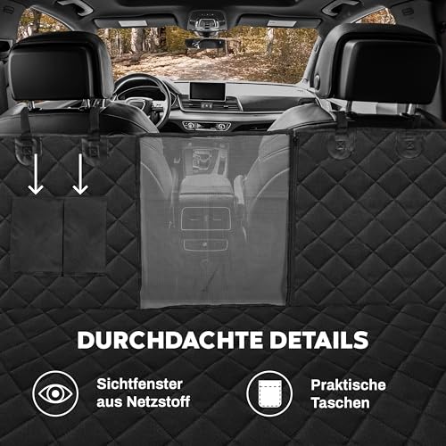 Hainberger Hundedecke Auto Rückbank Wasserabweisende Kratzfeste Autodecke für Hunde wasserdichte rutschfeste Autoschondecke mit Seitenschutz und Sichtfenster, 4-in-1 Rücksitzschoner 137x147 cm