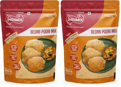 Image of INDIMIX Bedmi Puri Mix 500g | Ready-to-Cook Urad Dal Bedmi Puri Atta | Instant Masala Puri for Authentic North Indian Breakfast (From the House of Pansari) (Pack of 2)