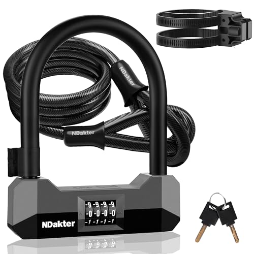 Image of NDakter Bike Locks Heavy Duty Anti Theft, 18mm Bicycle Combo U Lock, 4-Digit Resettable Combination Lock with 5FT Steel Cable and Bracket, for Electric Scooter, Ebike, Motorcycle (Gray)