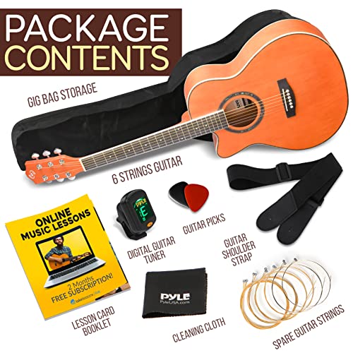 Pyle Acoustic Guitar Kit, 3/4 Junior Size Steel String Instrument For Beginner Kids, Adults, 36” Matte Orange #TOP5